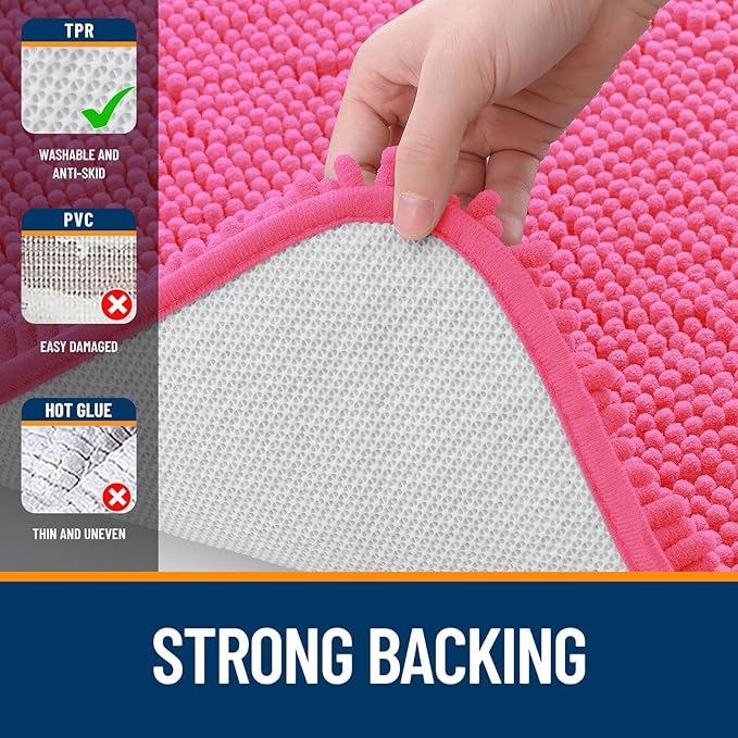 OLANLY Large Bathroom Rugs 44x32, Extra Soft Absorbent Chenille Bath Rugs, Rubber Backing Quick Dry, Machine Washable Bath Mats for Bathroom Floor, Tub and Shower, Home Decor Accessories, Hot Pink