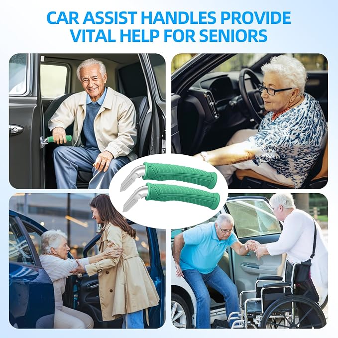 2 Pack Car Door Handle for Elderly: Car Handle Assist Portable Vehicle Support Handles for Easy Sit To Stand Assistance -Car Door Latch Handle for Seniors & Handicapped Support Up To 450 Pounds(Green)
