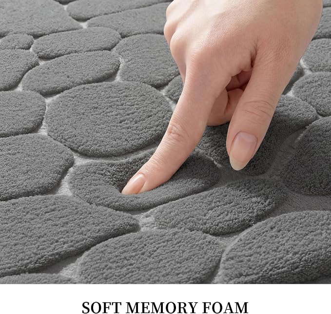 YIHOUSE Memory Foam Runner Rug, Cobblestone Bathroom Runner Rugs Super Water Absorbent Bath Mats for Bathroom Machine Washable Bath Rugs for Hallway Bedroom Laundry Room(24 x 47,Dark Gray)