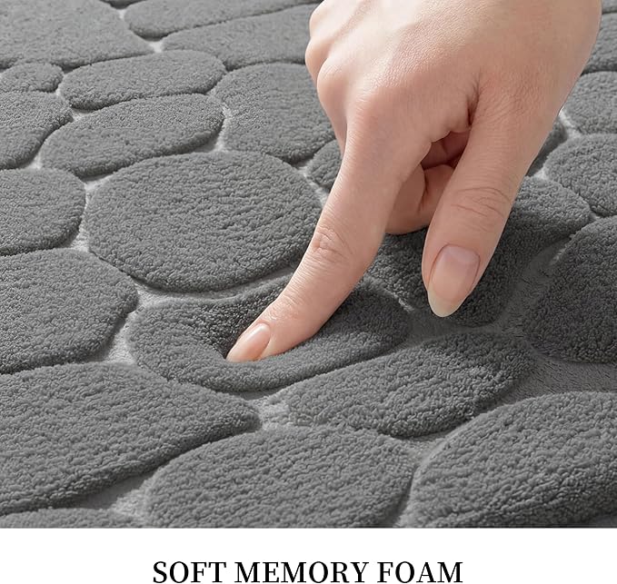 YIHOUSE Bathroom Mat Rug, Memory Foam Bath Mat, Non-Slip Bathroom Floor Mats, Cobblestone Bath Mats Absorbent Bath Rugs Washable Quick Dry (17x24,Dark Gray)