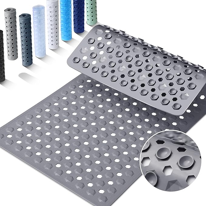 Yimobra Bathtub Mat Non Slip, 27.5"X15.5" Machine Washable Shower Floor Mat, Soft on Feet, Bathmat with Drain Holes and Suction Cups, Bathroom Essentials, Grey