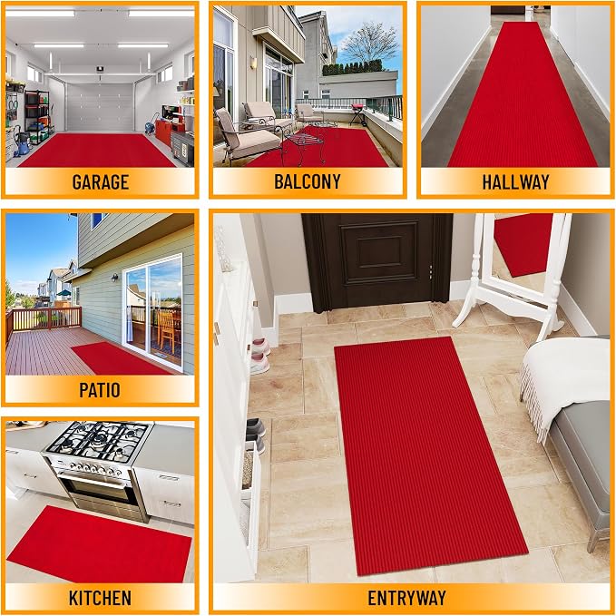 Ottomanson 2'7" x 5' Mud Mat Area Rug Scraper Carpet - Non-Slip, Dirt Trapping for Indoor & Outdoor Use - Ideal for Entryway, Garage, Kitchen, Patio & High-Traffic Areas, Red