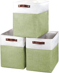 Bagnizer Large Fabric Storage Baskets | 50L Storage Bins, Decorative Linen Closet Baskets with Handles for Organizing, Shelf, Toys, Clothes, Home, Office, Nursery, 17x12x15Inches (Green&White)