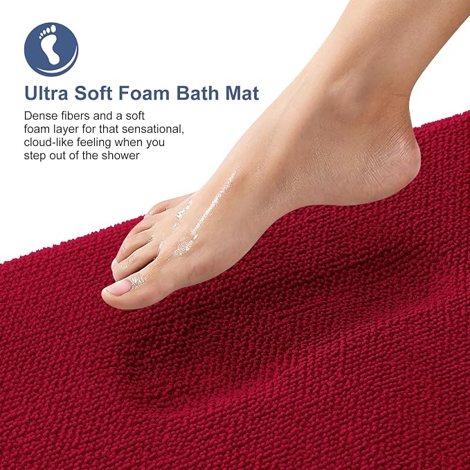 OLANLY Thick Memory Foam Small Bathroom Rugs 24x16, Extra Soft Absorbent Bathroom Mat, Quick Dry Bath Mats, Non-Slip, Machine Washable Carpet for Bathroom, Tub and Shower, Home Decor Accessories, Red