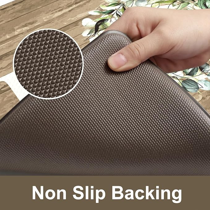 KIMODE Comfort Kitchen Mats Cushioned Anti Fatigue,Farmhouse Spring Kitchen Sink Rug Non Slip,Waterproof Memory Foam Standing Desk Mat for Office Home Doorway,20"x39",Khaki