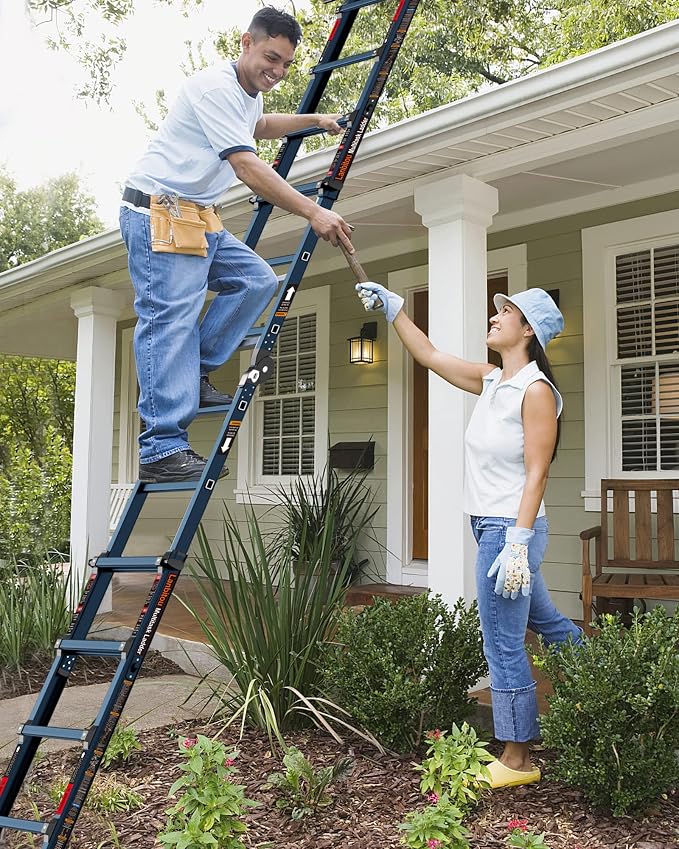 LANBITOU Ladder, A Frame 5 Step Ladder Extension, 17 Ft Anti-Slip Multi Position Ladder, Storage Folding Ladder, 330 lbs Security Load Telescoping Aluminum Ladders for Stairs Home Indoor Outdoor Roof