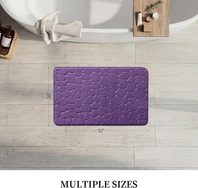 YIHOUSE Memory Foam Bath Mat Cobblestone Bathroom Rugs Super Water Absorbent Bath Mats for Bathroom Machine Washable Bath Rugs(20 x 32,Eggplant)