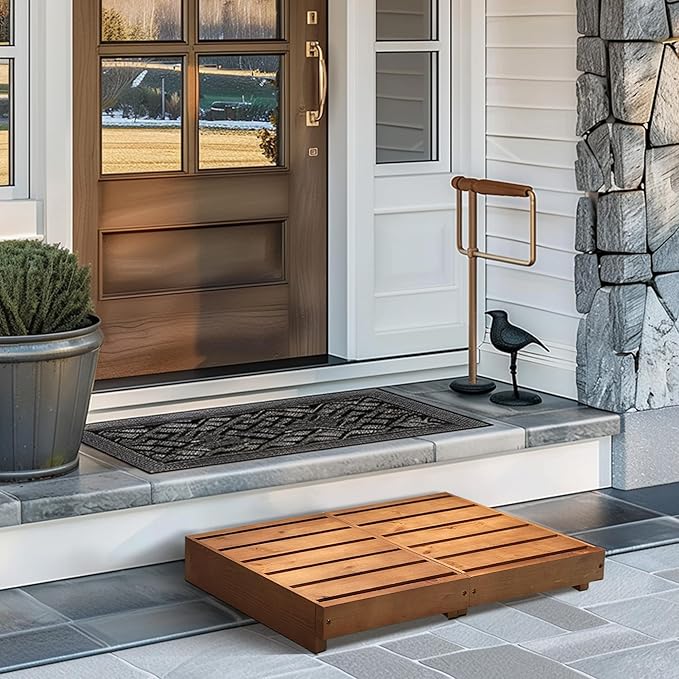 Wooden Step Stool,3.5'' Height Bed One Step Platform for Adults/Elderly, Mobility Half Steps for Bathroom, Kitchen, Garden,Non-Slip Outdoor Steps for Porch,Oak