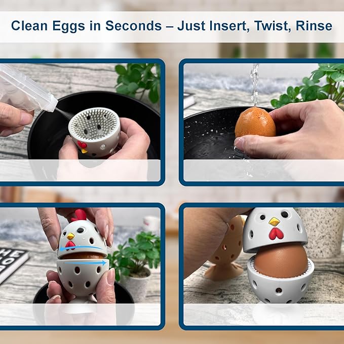 Egg Washer for Fresh Eggs, Egg Scrubber for Fresh Eggs, 2 Reusable Silicone Chicken Shaped Scrubs, Chicken Egg Cleaner, Eggshell Cleaner for Poultry Farm, Housewife Tools Vegetable Processing (Gray)