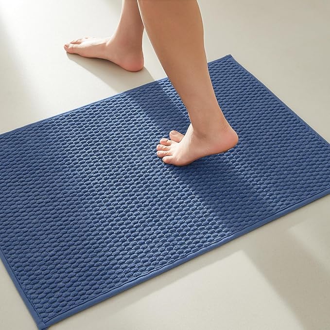 TYUU Bathroom Rugs Non Slip Washable, Super Absorbent Thin Bath Mat Small Quick Dry Low Pile Bathroom Rug, Navy Blue 20"x30"
