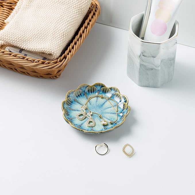 BEUNAIZER Jewelry Dish Tray, Ring Dish, Ceramic Trinket Tray, Key Bowl, Decorative Plate, for Friends Sisters Daughter Mother