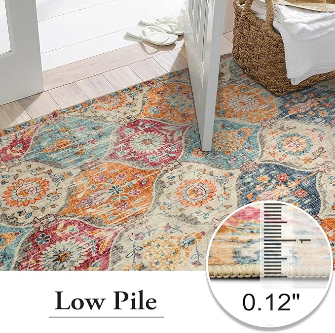 Lahome Moroccan 6x9 Rugs for Living Room, Soft Washable 6x9 Area Rug for Bedroom, Ultra-Thin Oriental Trellis Non Shedding Throw Large Carpet for Dining Room Office Elise, Cream/Multi