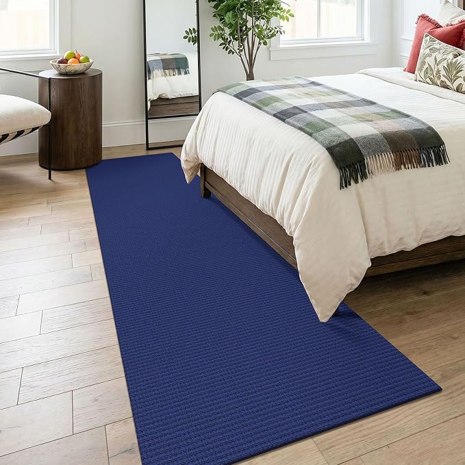 KOZYFLY Cotton Runners for Hallway 3x8, Wide Washable Runner Rug, Woven Non Slip Kitchen Runner, Braided Entryway Rug, Floor Carpet for Foyer, Bedroom, Hall, Royal Blue/Navy
