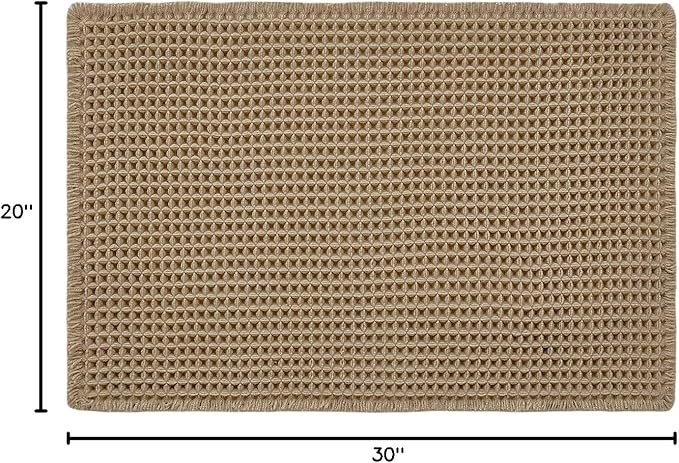 TYUU Waffle Bath Mat, Boho Bathroom Rugs Non Slip Washable Super Absorbent Quick Dry Farmhouse Bathroom Decor, 30"x20" Khaki