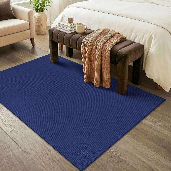 KOZYFLY Washable 4x6 Entry Woven Area Rug, Braided Throw Rugs for Entryway, Non Slip Door Mat Indoor Entrance, Front Porch Carpet for Foyer, Kitchen, Bedroom, Living Room, Royal Blue/Navy