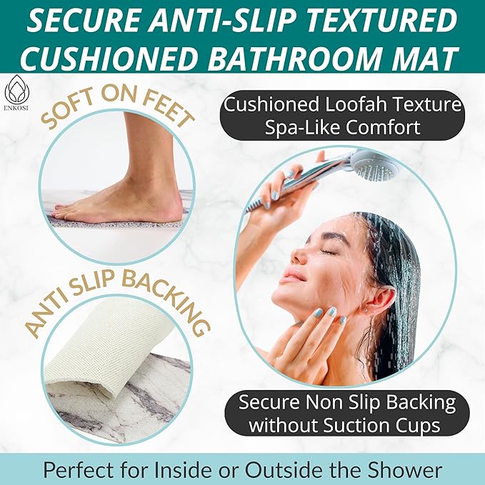 Extra Large Square Shower Mat Non Slip - Soft Loofah Mat - Bathroom Shower Mat Stall - Shower Mat Square - No Slip Shower Mats - Shower Floor Mat - Square Shower Mats for Showers (Gray Marble 31x31)