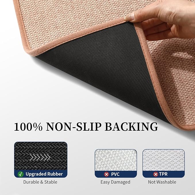 YIHOUSE Pink Bathroom Rugs Sets 3 Piece, Quick Dry Thin Bath Mat with Toilet Rug, Non Slip Absorbent Machine Washable, Bath Runner Rugs for Bathtub Sink Home Decor