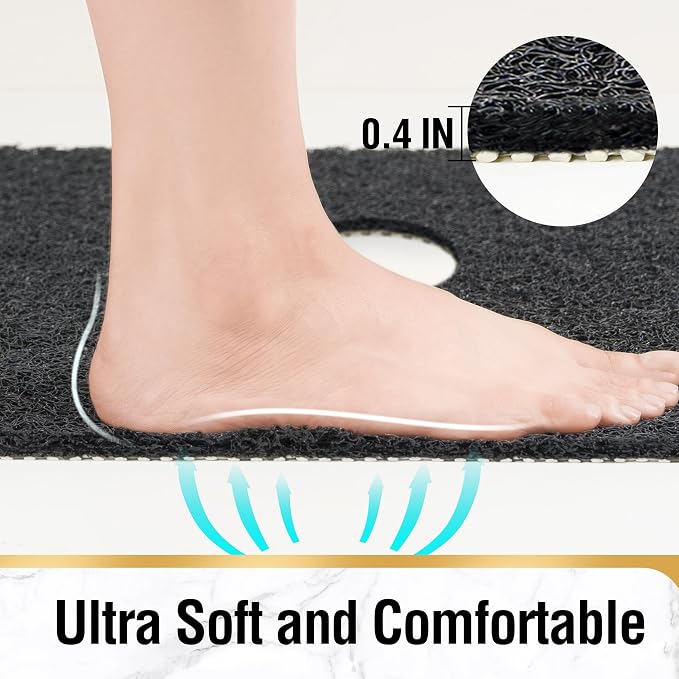 HITSLAM Square Shower Mat, 24 x 24 Inch Non Slip Bath Mat for Tub, Soft PVC Loofah Bathtub Mats with Drain Holes, Quick Drying Bathroom Stall Floor Mat, Bathroom Accessories Without Suction Cup, Black