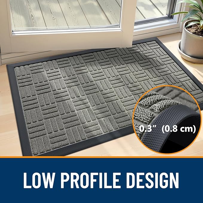 OLANLY Front Door Mat Outside Entrance 59x23, Absorbent, Heavy Duty Sturdy Natural Rubber Doormat Indoor Outdoor, Non-Slip, Stain and Fade Resistant, Low Profile Floor Mat for Entryway, Modern Gray