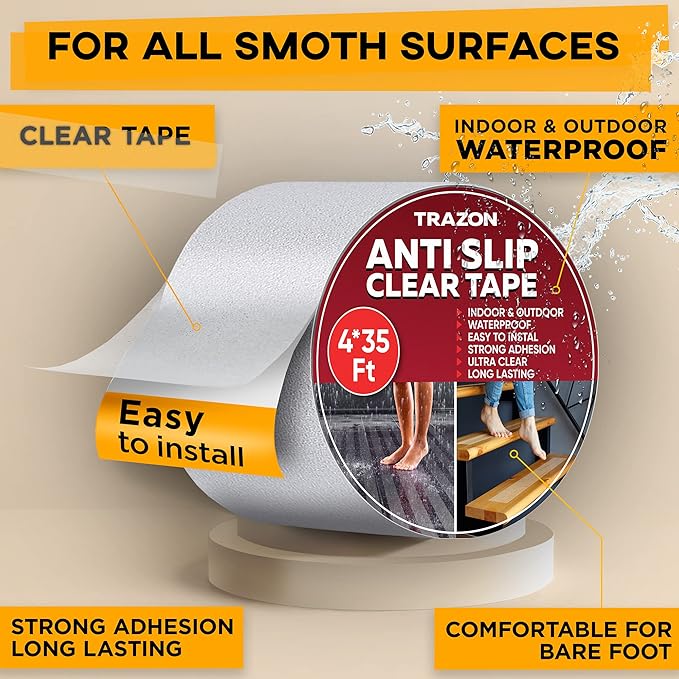 Grip Tape - Heavy Duty Anti Slip Tape Clear Outdoor/Indoor 4In*35Ft, Non Slip Roll/Stickers Easy to Cut Waterproof for Bathtub, Shower Floor, Pool, Stairs Safety Non Skid, Comfortable for Bare Foot