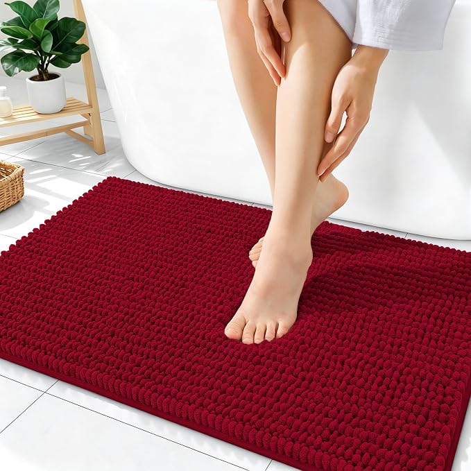 OLANLY Thick Bathroom Rugs 36x24, Extra Soft Absorbent Chenille Bath Rugs, Rubber Backing, Machine Wash Dry, Bath Mats for Bathroom Floor, Tub and Shower, Home Decor Accessories, Red