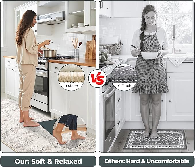 GRANNY SAYS Boho Kitchen Rug Sets of 2, Non Slip Washable Faux Wool Kitchen Mats for Floor, Thick Soft Anti-Fatigue Comfort Standing Mat Runner Rugs for Hallway Laundry Room, Beige