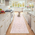 RELEANY Area Rugs Runner 2'x8' Washable Non-Slip, Floral Vintage Distress Medallion Carpet for Kitchen Hallway Bedroom Beside Laundry Room Bathroom, Pink Greypink Cute