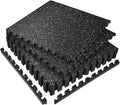 SUPERJARE 0.56'' Thick 6 Pcs 24 Sq Ft Rubber Top Exercise Equipment Mats, High Density EVA Foam Mats with Rubber Top, Interlocking Gym Flooring for Home Gym, Protective Workout Mat, Black/Grey