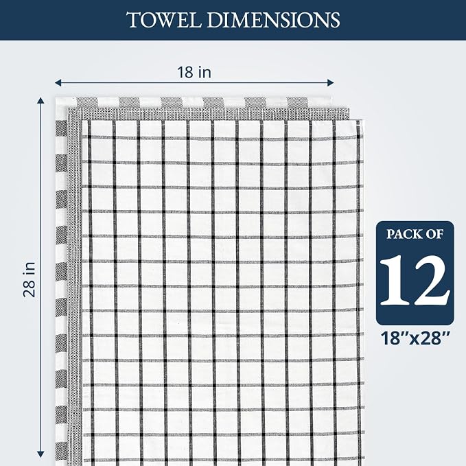 LANE LINEN Kitchen Dish Towels Set of 12 – 18”x28” Soft & Quick-Drying Hand and Tea Towels, Premium Decorative Kitchen Towel – Black