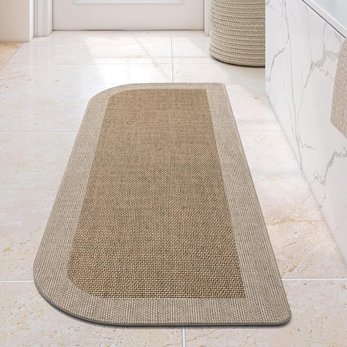 YDKGL Bathroom Runner Rug, Thin Bath Mat Non Slip Washable Long Bathroom Rugs, Rubber Backing Quick Dry for Floor, Tub and Shower, Brown Beige 17x47