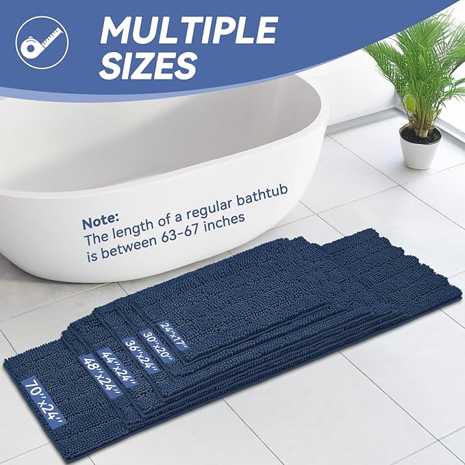 Bcoimo Large Bathroom Rug, Chenille Bath Mat with High Low Pile Design, Soft Absorbent Non Slip Bath Rug, Machine Washable Quick Dry Mat for Shower, Tub, Sink and Vanity