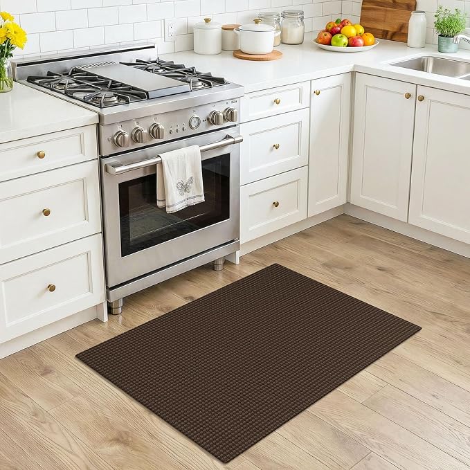 KOZYFLY Indoor Door Mat 2x3 ft Small Area Rugs Washable Front Door Mat Non Slip Rubber Backed Entryway Rug Cotton Entrance Doormat for Front Porch Bathroom Kitchen Bedroom, Brown/Dark Brown