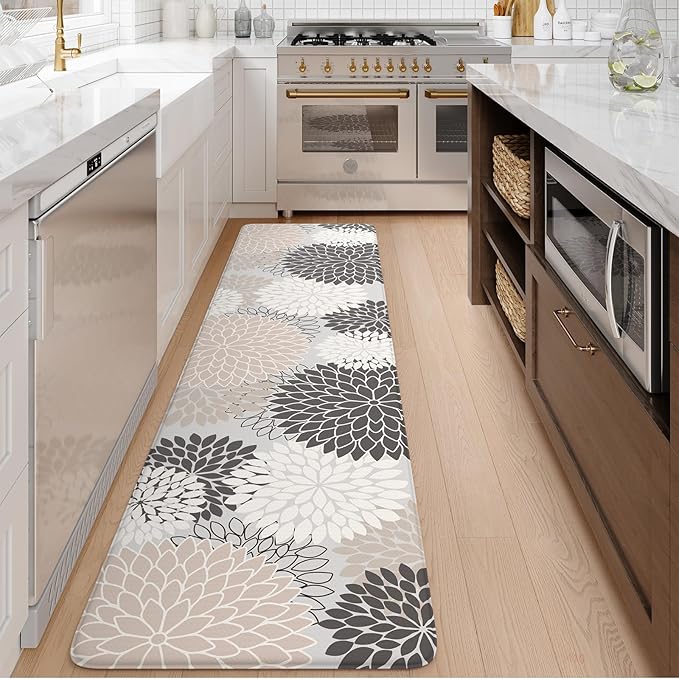 KIMODE Kitchen Mats Cushioned Anti Fatigue, Farmhouse Dahlia Rugs for Kitchen Rug Runner Stain Resistant, Ergonomic Standing Kitchen Floor Mat, Non Slip Waterproof Kitchen Sink Rug, 20" x 71", Pink