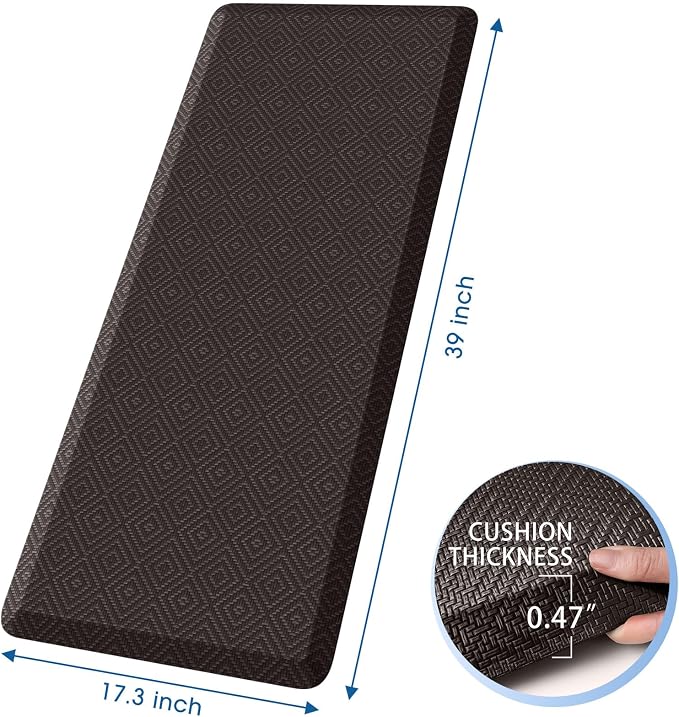 Mattitude Kitchen Mat Cushioned Anti-Fatigue Floor Mat Water Resistant Non-Slip Mats and Rugs Standing and Comfort Desk Mats for House Sink Office Laundry (Chocolate, 17.3"x39")