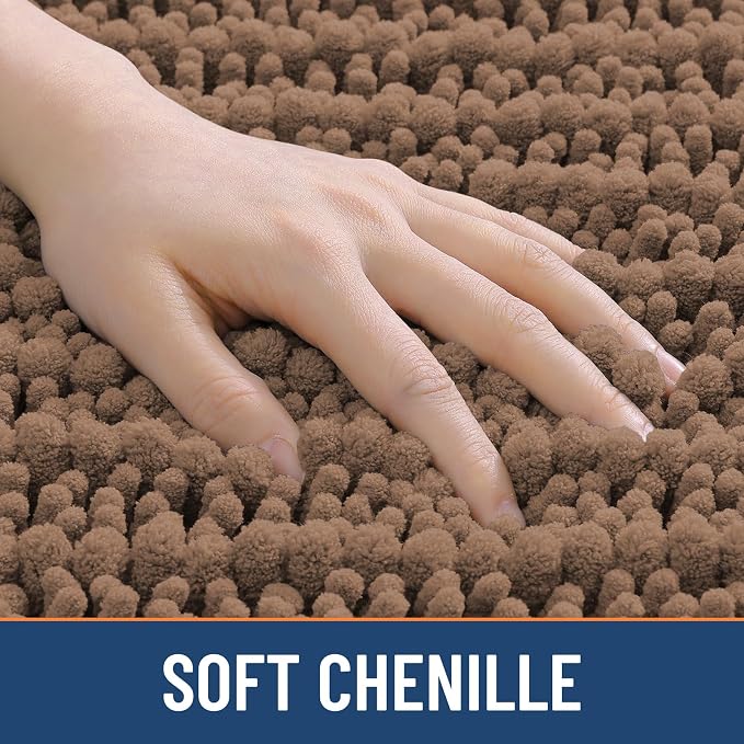 Smiry Bathroom Rugs Mat 24x16, Extra Soft Absorbent Chenille Bath Rugs, Non Slip Rubber Backing Machine Washable Quick Dry Bath Mats for Bathroom Floor, Tub, Shower, Home Decor Accessories, Mocha