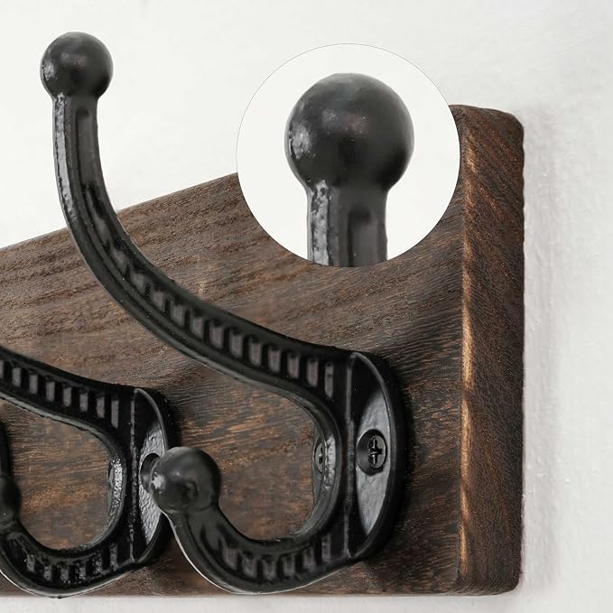 WEBI Rustic Coat Rack Wall Mount,24" Long 6 Cast Iron Coat Hooks Wall Mounted,Heavy Duty Wood Wall Coat Hanger Hooks for Hanging Coats,Jacket,Clothes,Backpack,Farmhouse,Weathered Brown