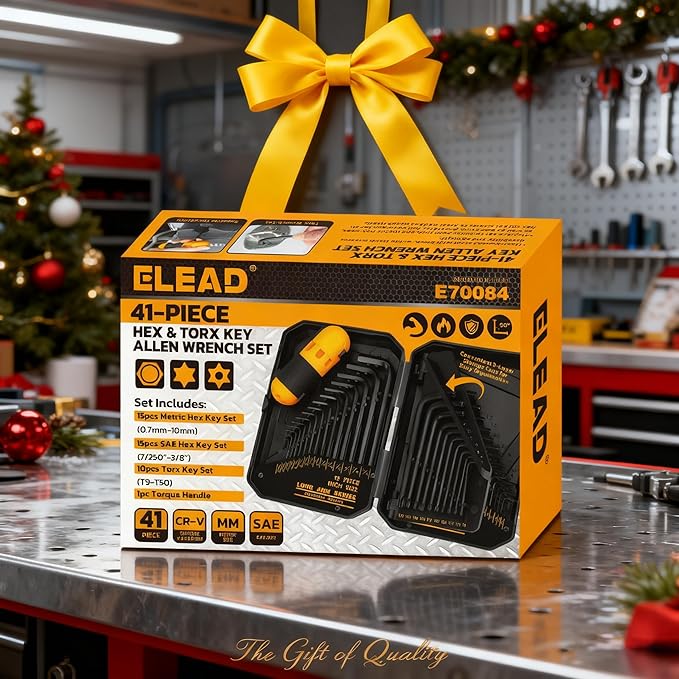 ELEAD Hex Key Allen Wrench Set: 41-Piece Hex and Torx Key Set with Torque Handle, Standard SAE(0.028"-3/8") & Metric(0.7mm-10mm) & Torx(T9-T50) in Storage Case, Heat Treated Chrome Vanadium Steel