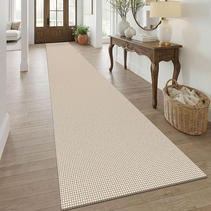KOZYFLY 3x20 Runners Rugs for Hallway, Extra Long Washable Runner Rug, Non Slip Rubber Backed Kitchen Runner, Cotton Entryway Rug, Floor Carpet for Entry, Aisle, Hall, Ivory/Camel/Brown