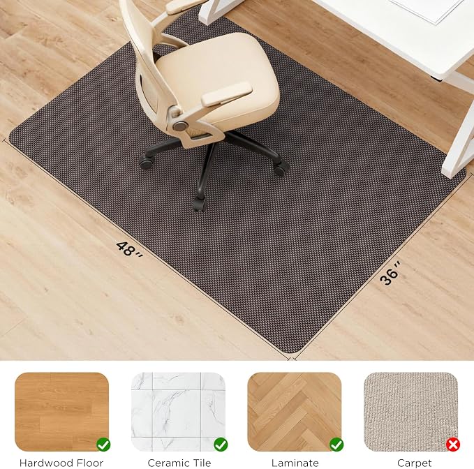 Sycoodeal Chair Mat,36" x 48" Office Chair Mat for Hardwood and Tile Floor, Heavy Duty Floor Protector for Rolling Chairs,Non-Slip,Computer Mat for Home Office(Coffee)