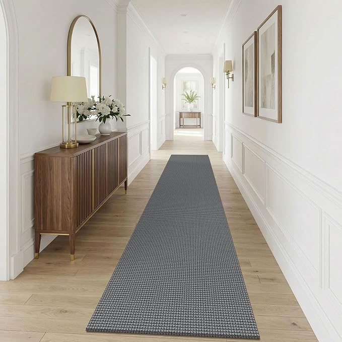 KOZYFLY Cotton 2.5'x12' Runners Rugs for Hallway, Long Washable Runner Rug, Woven Non Slip Kitchen Runner, Braided Entryway Rug, Floor Carpet for Entry, Aisle, Hall, Grey/Dark Grey