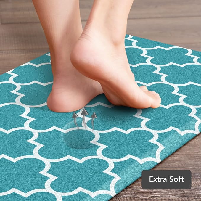 KMAT Kitchen Mat [2 PCS] 0.47inch Cushioned Anti-Fatigue Kitchen Rug, Waterproof Non-Skid Kitchen Mats and Rugs Heavy Duty PVC Ergonomic Comfort Standing Mat for Kitchen, Floor Home, Green