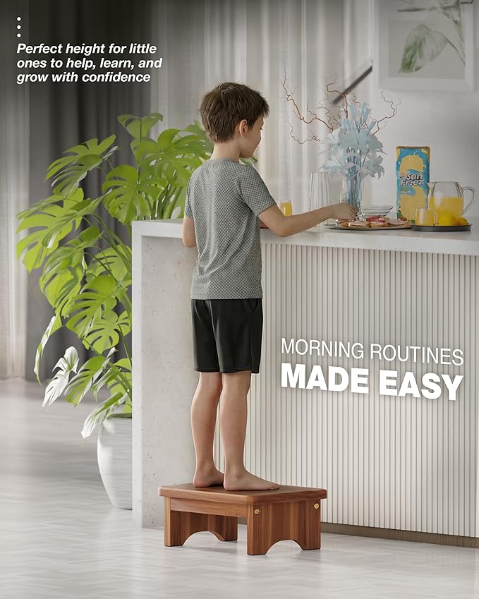 FANATU Wooden Step Stool, 6.5'' One Step Stool for Adults, Wooden Beside Step Support with 550 Lbs Load Capacity,Heavy Duty/Portable/Nonslip/Durable Construction Safe Step Platform for Bedroom/Kitchen