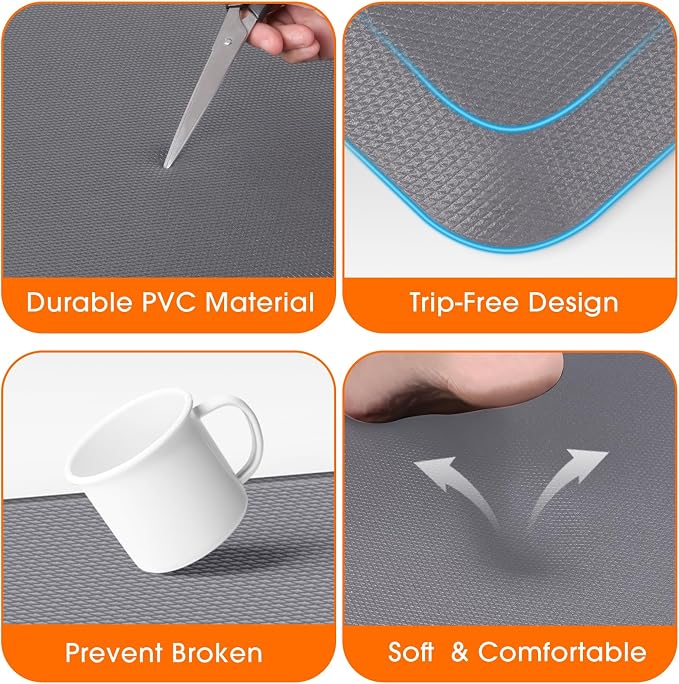4/5 Inch Thicker Kitchen Mat, Cushioned Thick Floor Comfort Mat, with Non-Slip Bottom, Water & Stain Resistant, Easy Clean Standing Desk Mat for Kitchen, Sink, Office (17.3"x39"x0.8", Grey)