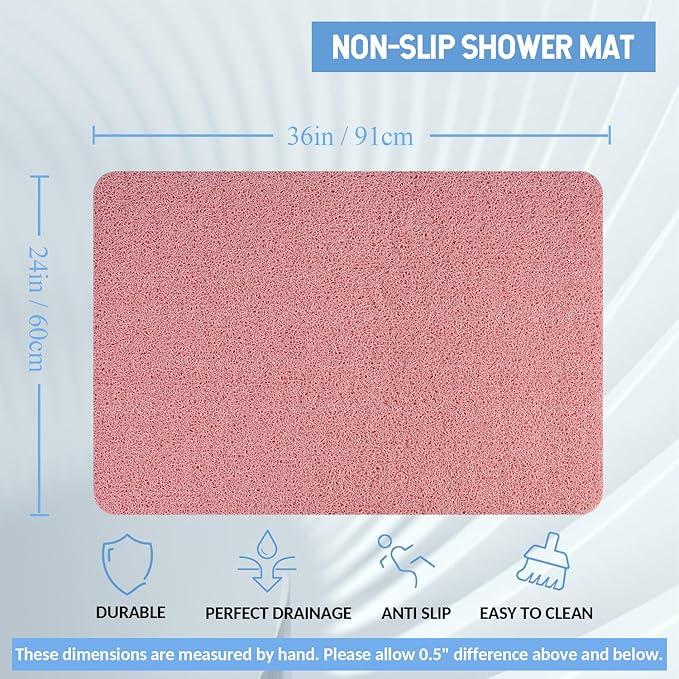 Hargiis Non-Slip Bathtub Mat, Anti Slip Shower Mat, Fast Drying Bathtub Mats, Foot Scrubber Mat, Anti Slip Mat for Tub, Floor, Bathroom, Kitchen, Home, Hotel (Pink 36"×24")