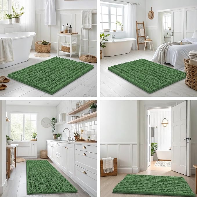 Smiry Bathroom Rugs Mat 24x16, Extra Soft Absorbent Chenille Bath Rugs, Non Slip Rubber Backing Machine Washable Quick Dry Bath Mats for Bathroom Floor, Tub, Shower, Home Accessories, Olive Green