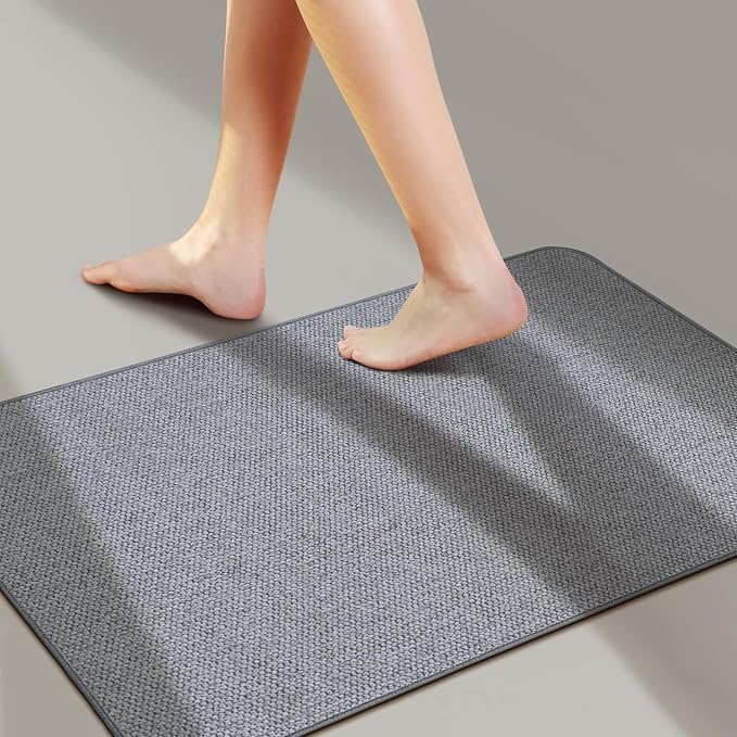 Bath Mat Non-Slip, Ultra Thin Bathroom Rugs with Rubber Backing, Absorbent,Quick Dry Machine Washable, Home Decor Accessories Cozy Cloth Bathroom Rugs fit Under Door/Sink/Tub/Shower,Gray,17x27 Inch