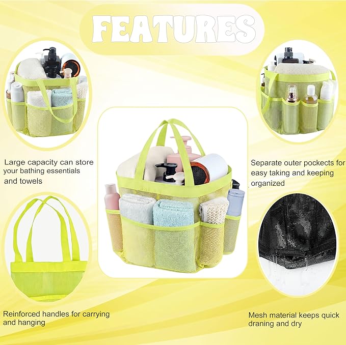 Attmu Mesh Shower Caddy Portable, Quick Dry Hanging Shower Tote Bag for College Dorm Room Essentials, Large Capacity Caddy Dorm for Bathroom Gym Swimming