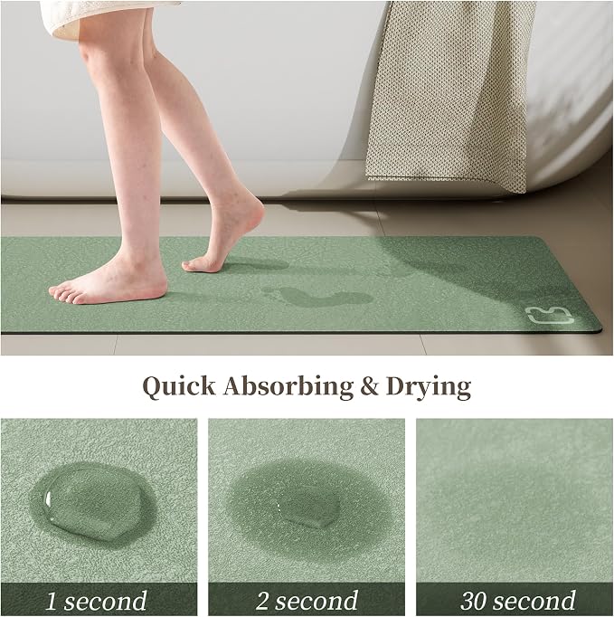RUERYA Sage Green Bath Mat 15.7"x47.2" Extra Long Bathroom Mat Large Fast Dry Super Absorbent Non-Slip Rubber Backed Shower Mat Bath Rugs Mats for Bathroom Floor, Tub, Shower, Sink