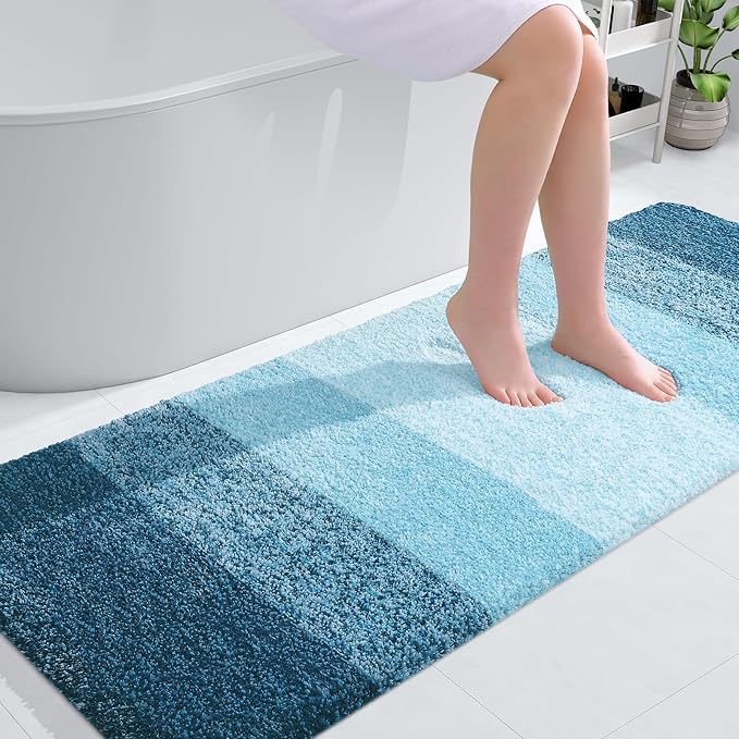 OLANLY Bathroom Runner Rugs Mat 59x24, Extra Soft Absorbent Microfiber Bath Rugs, Rubber Backing, Quick Dry, Washable Long Bath Mats for Bathroom, Tub and Shower, Home Decor Accessories, Peacock Blue