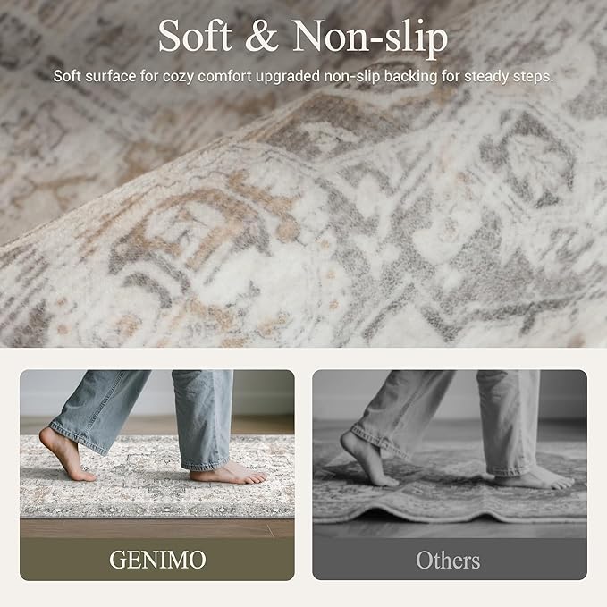 GENIMO Kitchen Rugs Non Slip Washable, 2PCS Kitchen Mats for Floor, Cushioned Standing Mat, Kitchen Runner Rug Floor Mat for Kitchen Decor, Laundry, Sink, Home, 20"x32"+20"x59", Light Taupe Brown